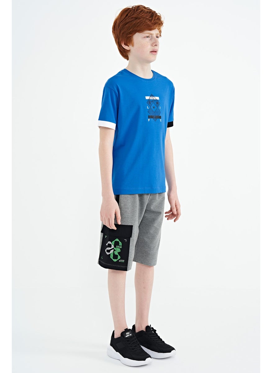Gray Melange Side Pocket Detailed Embroidered Standard Pattern Boy Shorts - 11142