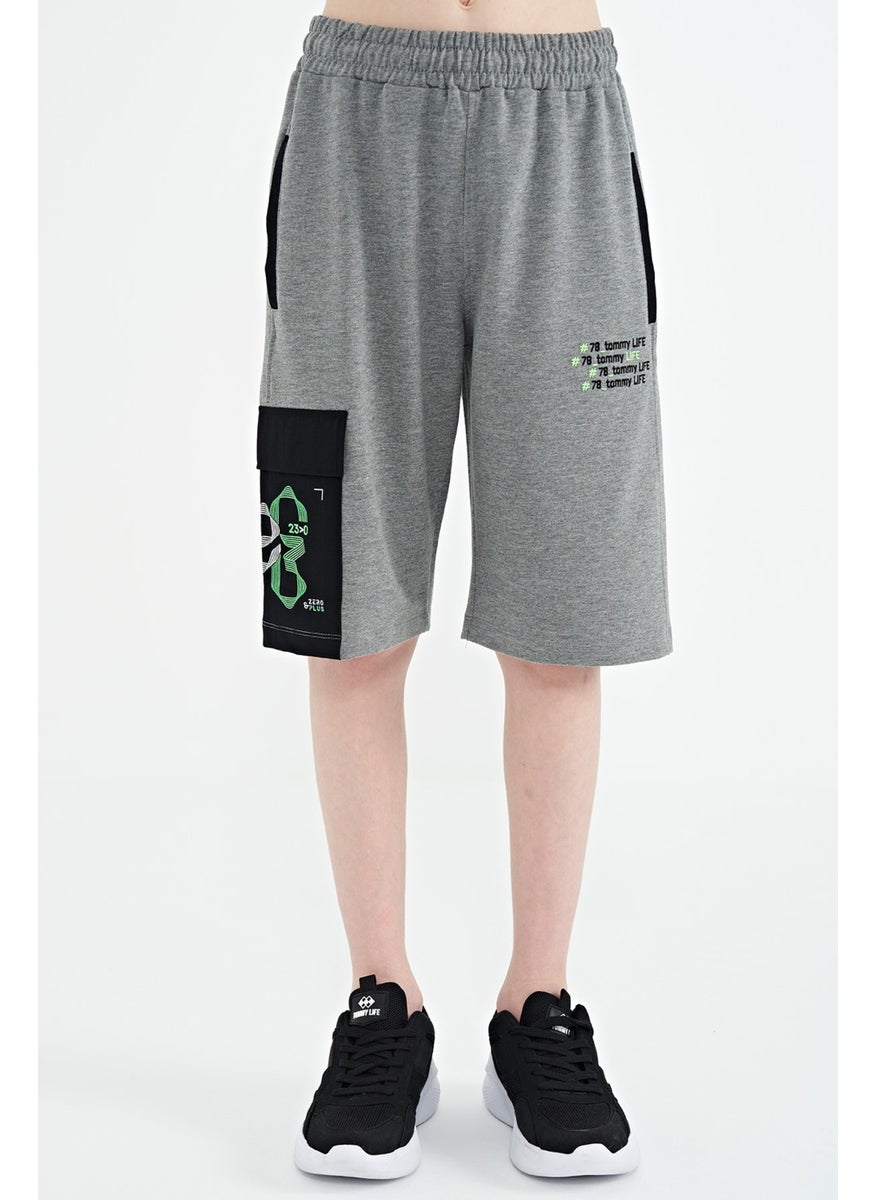 Gray Melange Side Pocket Detailed Embroidered Standard Pattern Boy Shorts - 11142