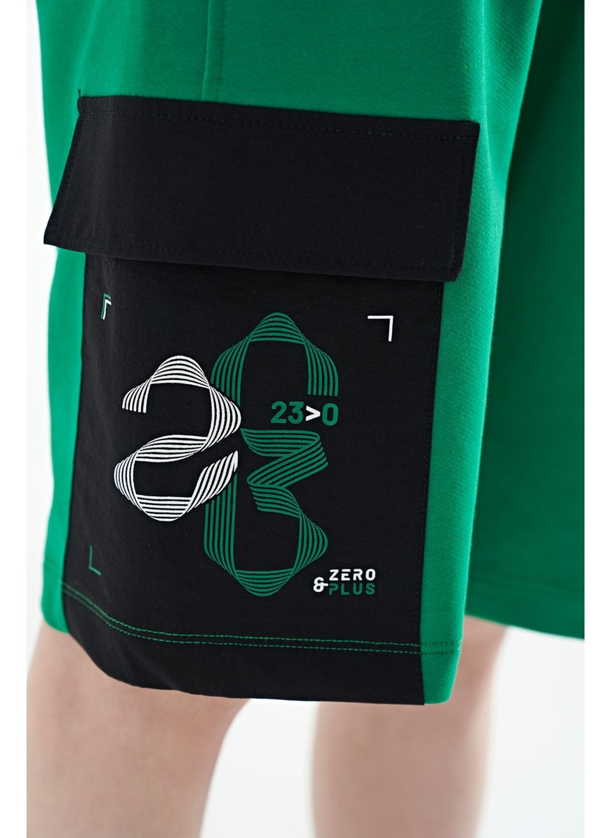 Green Side Pocket Detailed Embroidered Standard Pattern Boy Shorts - 11142