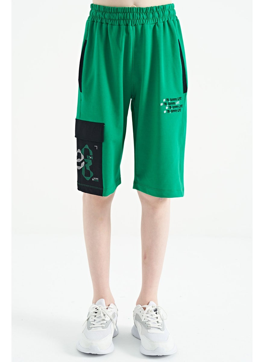 Green Side Pocket Detailed Embroidered Standard Pattern Boy Shorts - 11142