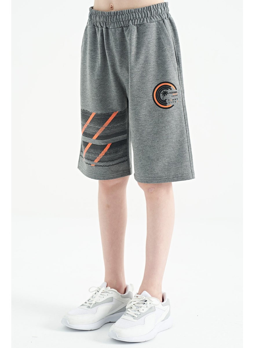 Gray Melange Printed Detailed Lace-Up Standard Pattern Boy Shorts - 11125