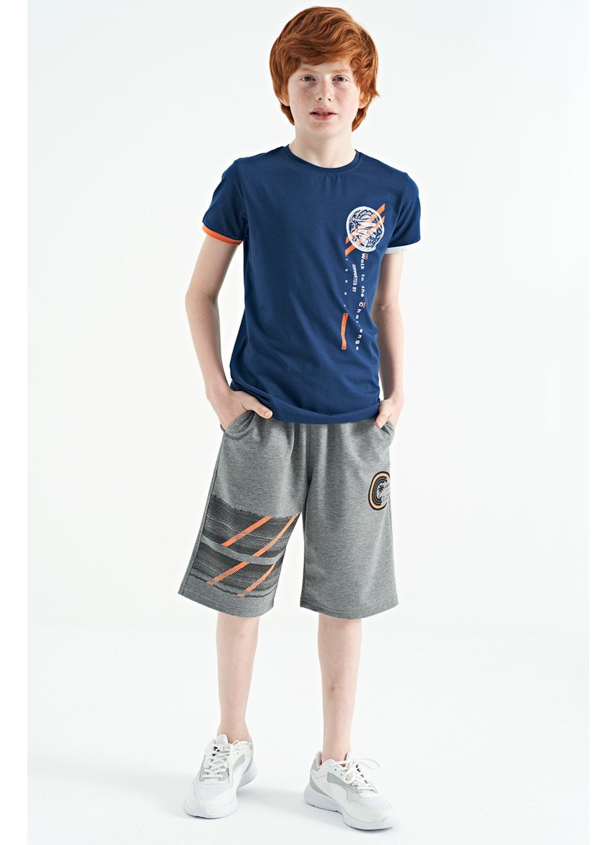 Gray Melange Printed Detailed Lace-Up Standard Pattern Boy Shorts - 11125
