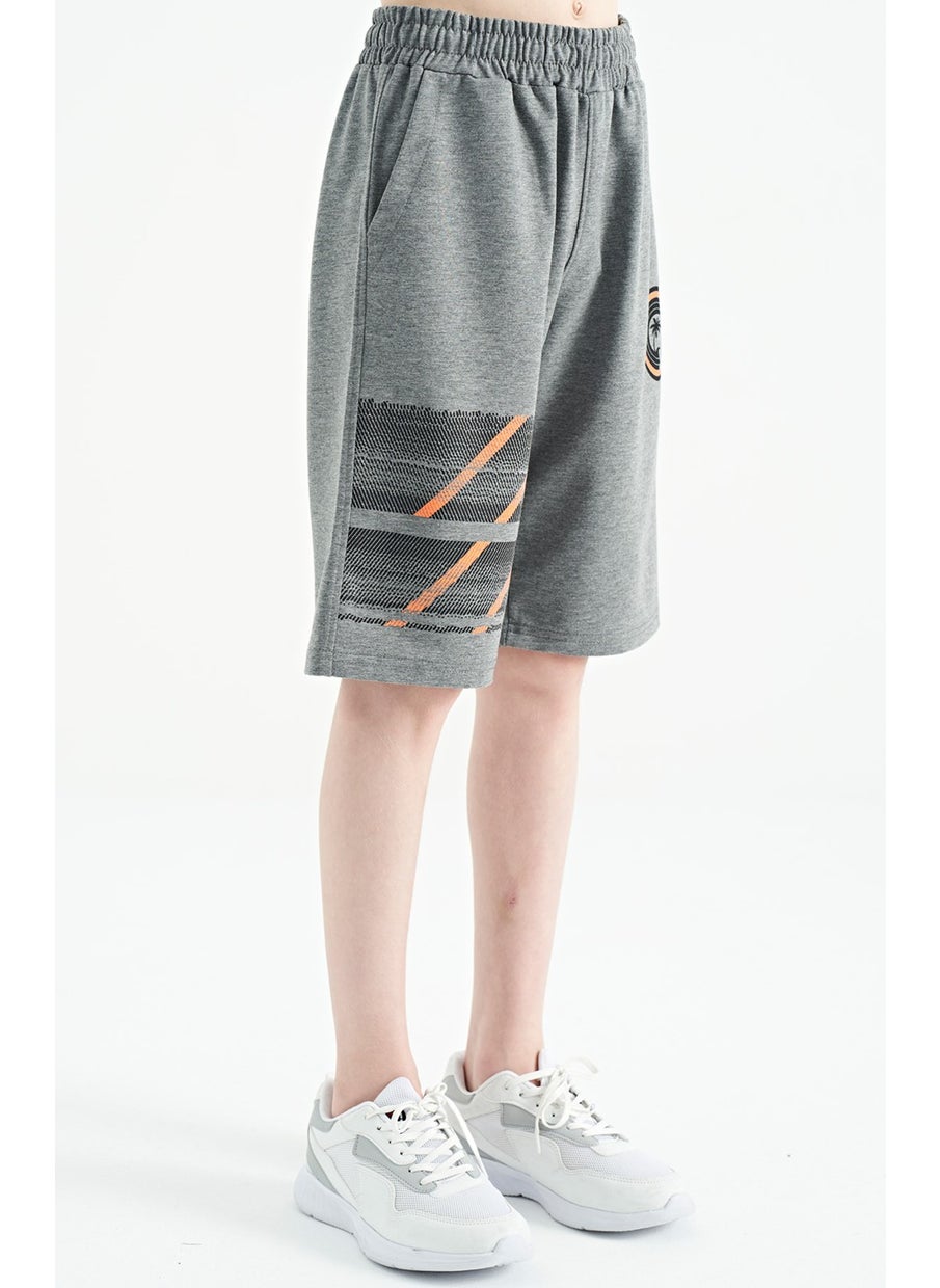 Gray Melange Printed Detailed Lace-Up Standard Pattern Boy Shorts - 11125