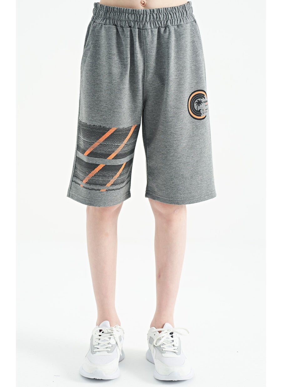 Gray Melange Printed Detailed Lace-Up Standard Pattern Boy Shorts - 11125