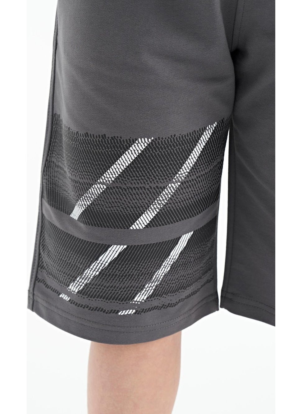 Dark Gray Printed Detailed Lace-Up Standard Fit Boy Shorts - 11125