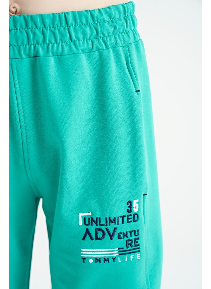 Sea Green Embroidery Patterned Lace-Up Standard Pattern Boy Shorts - 11124