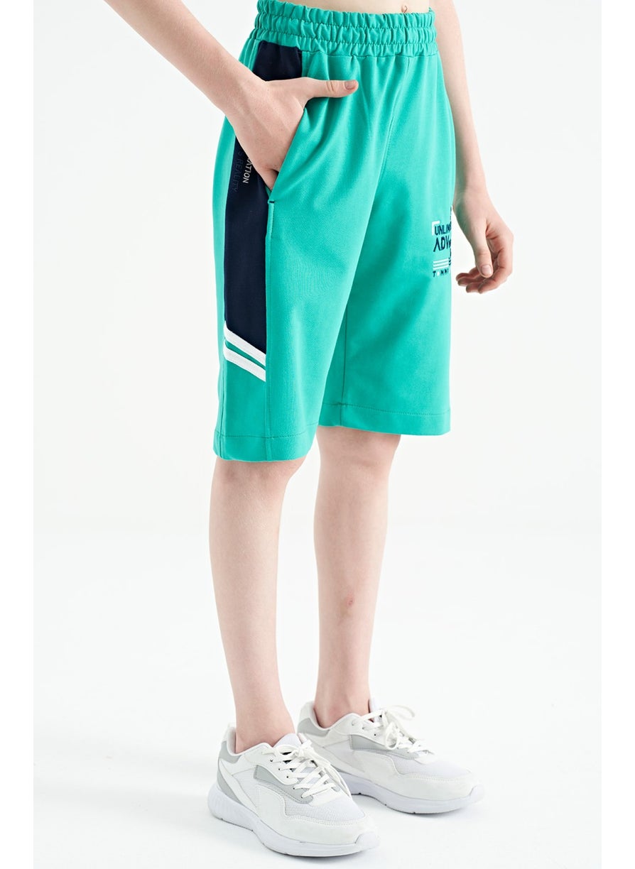 Sea Green Embroidery Patterned Lace-Up Standard Pattern Boy Shorts - 11124