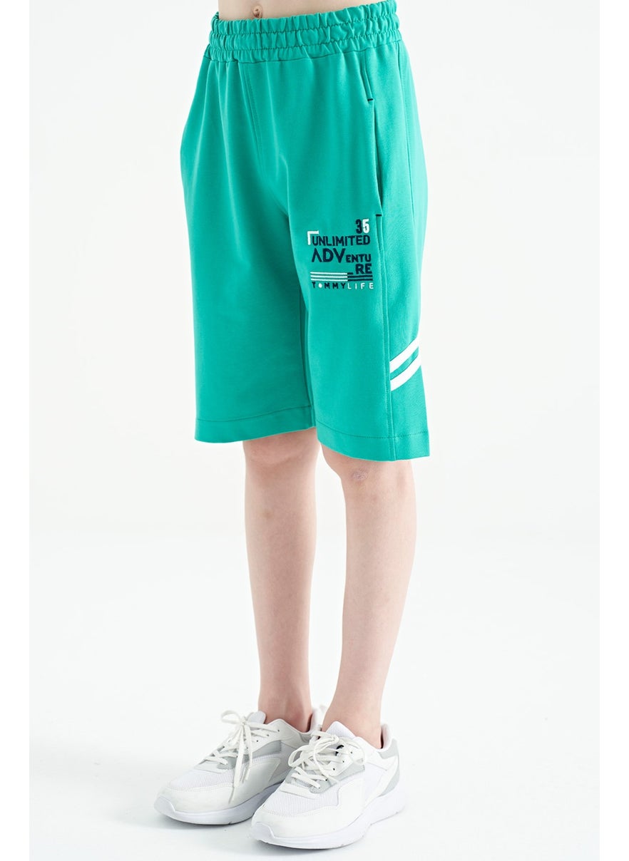 Sea Green Embroidery Patterned Lace-Up Standard Pattern Boy Shorts - 11124