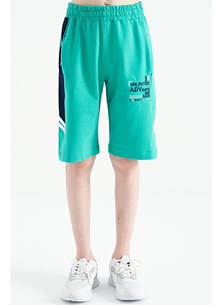 Sea Green Embroidery Patterned Lace-Up Standard Pattern Boy Shorts - 11124