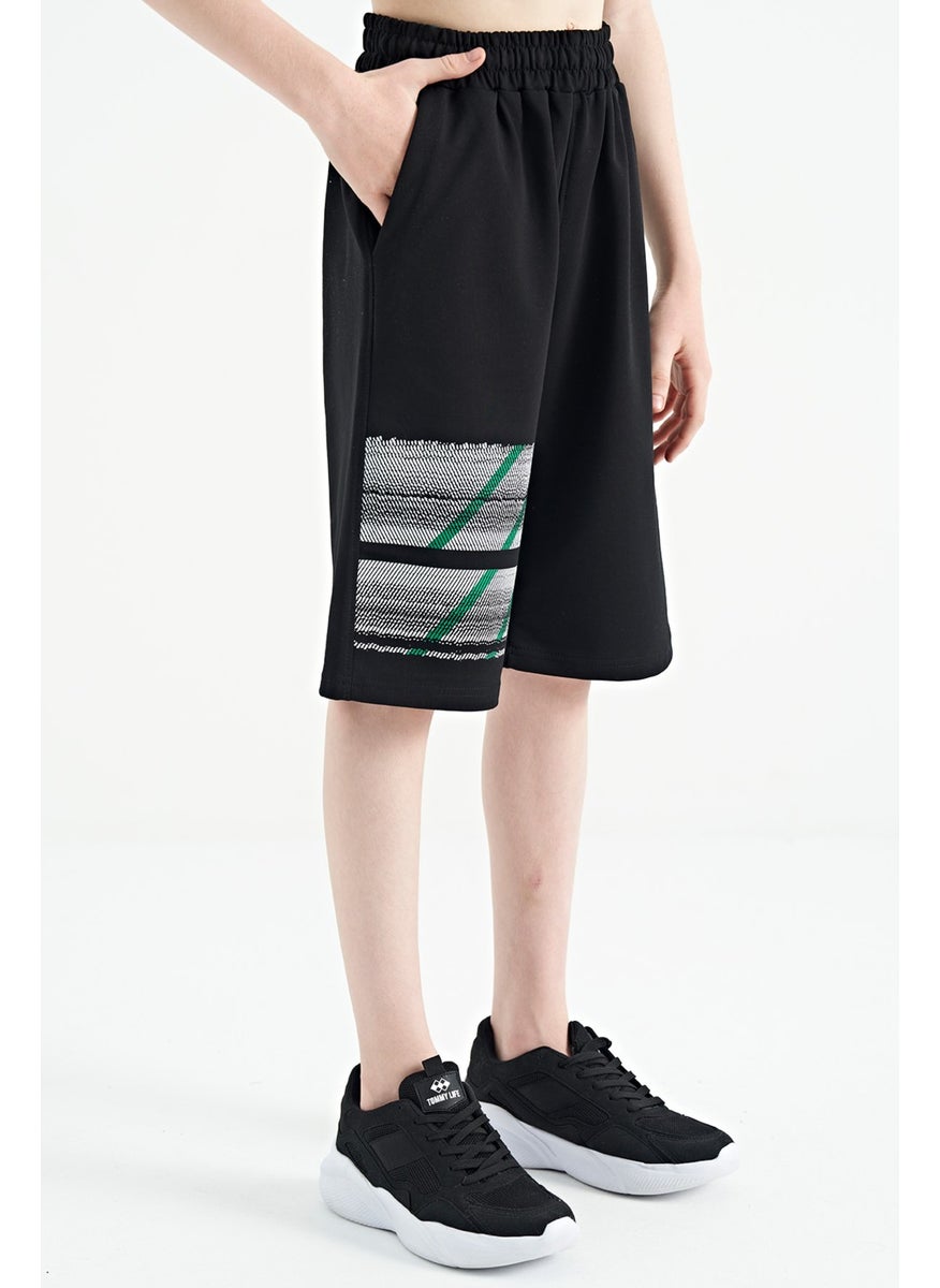 Black Printed Detailed Lace-Up Standard Fit Boy Shorts - 11125