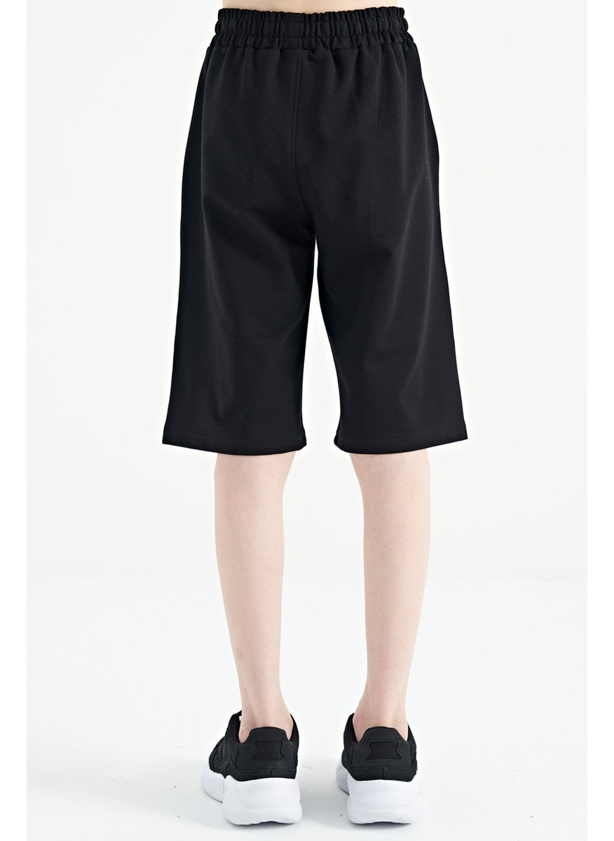 Black Printed Detailed Lace-Up Standard Fit Boy Shorts - 11125