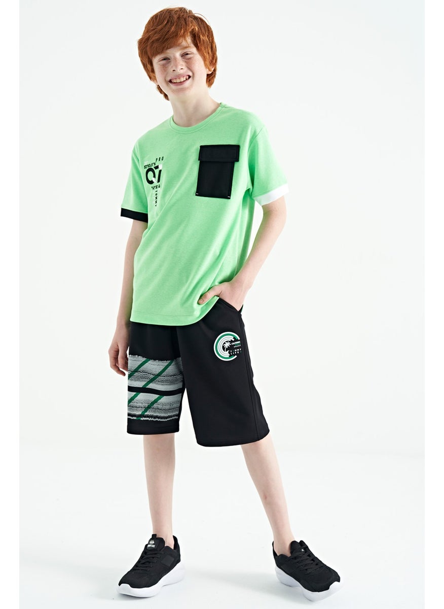 Black Printed Detailed Lace-Up Standard Fit Boy Shorts - 11125