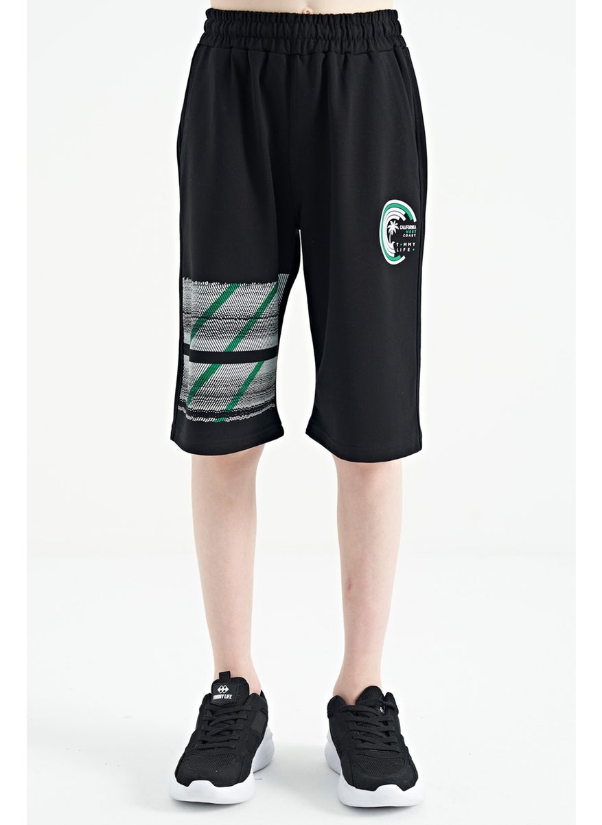 Black Printed Detailed Lace-Up Standard Fit Boy Shorts - 11125