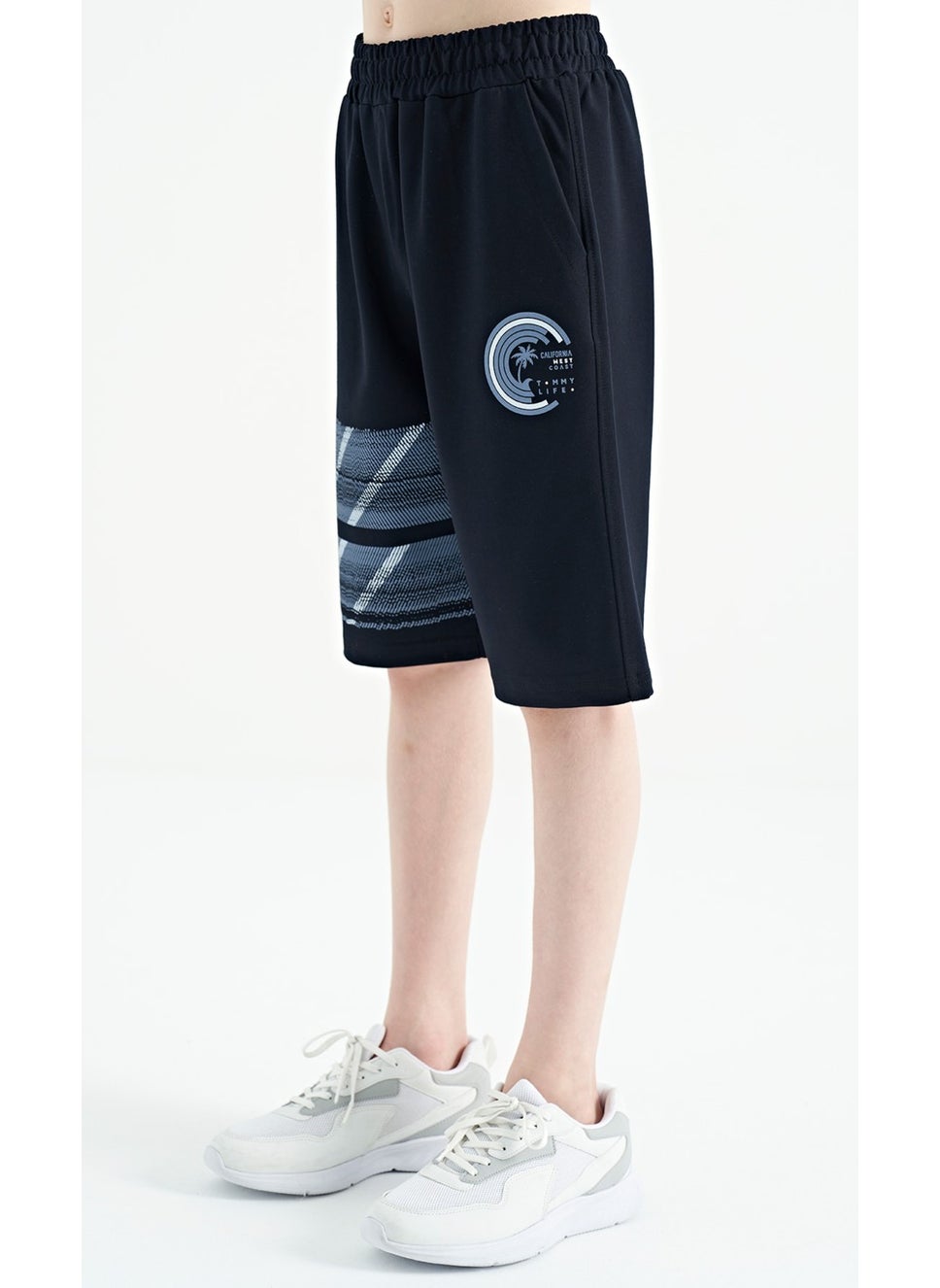 Navy Blue Printed Detailed Lace-Up Standard Pattern Boy Shorts - 11125