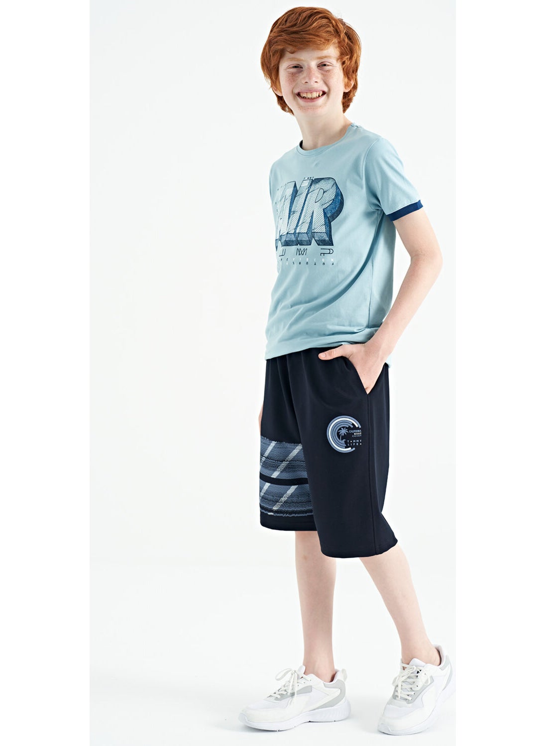 Navy Blue Printed Detailed Lace-Up Standard Pattern Boy Shorts - 11125