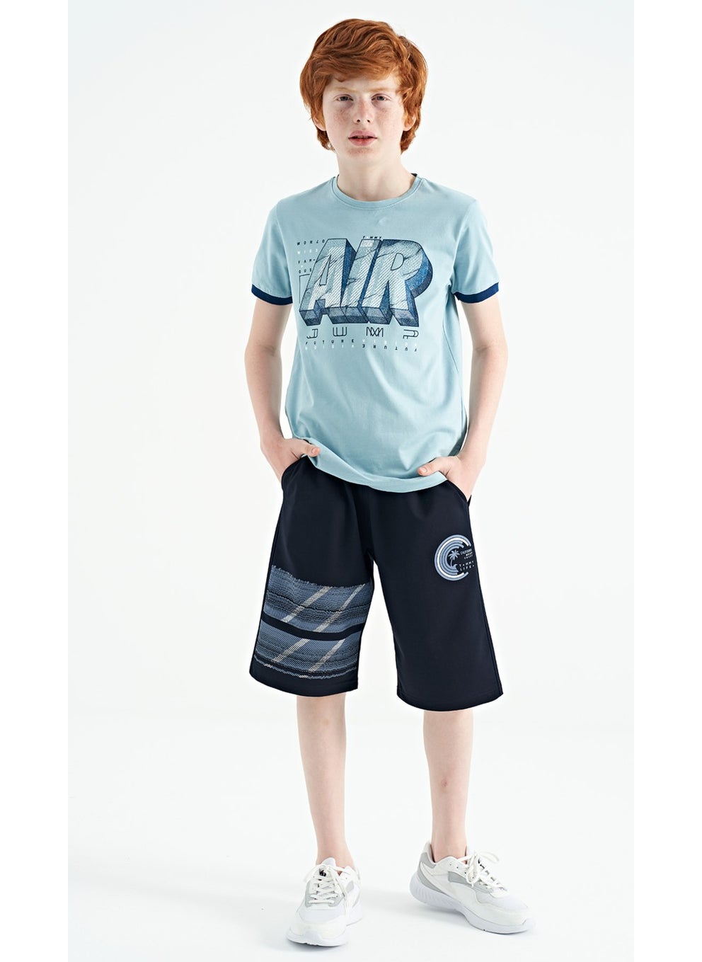 Navy Blue Printed Detailed Lace-Up Standard Pattern Boy Shorts - 11125