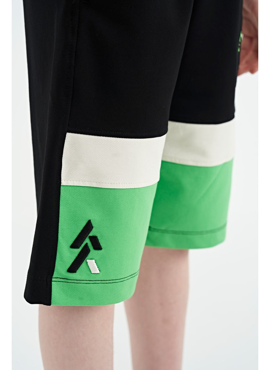 Black Printed Laced Embroidery Detailed Standard Pattern Boy Shorts - 11129