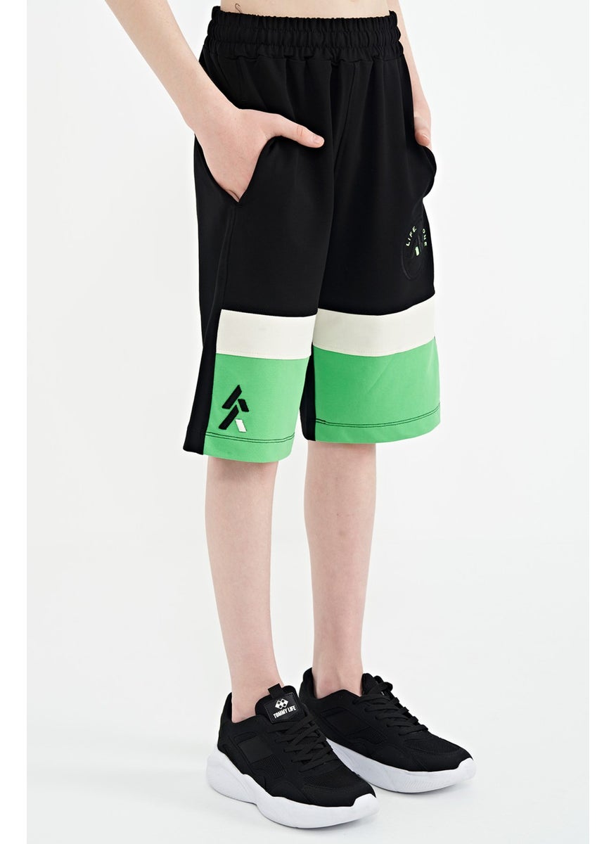 Black Printed Laced Embroidery Detailed Standard Pattern Boy Shorts - 11129