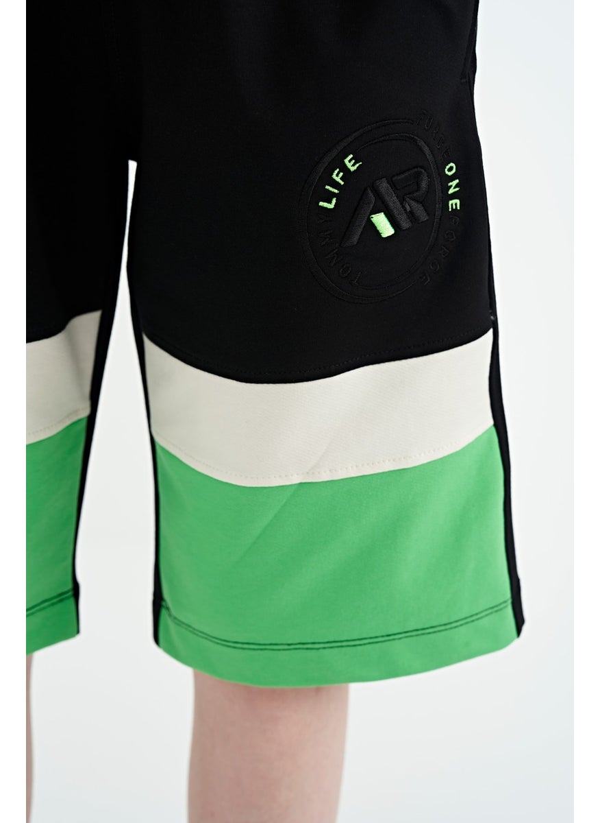 Black Printed Laced Embroidery Detailed Standard Pattern Boy Shorts - 11129