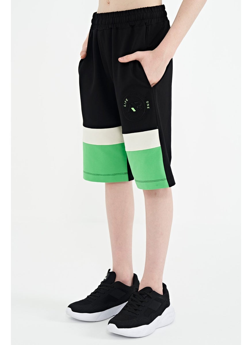Black Printed Laced Embroidery Detailed Standard Pattern Boy Shorts - 11129