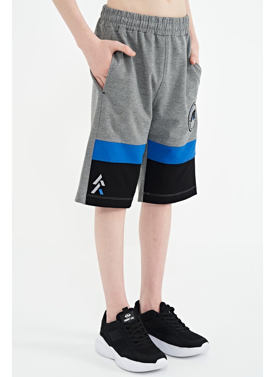 Grey Melange Color Printed Laced Embroidery Detailed Standard Pattern Boy Shorts - 11129
