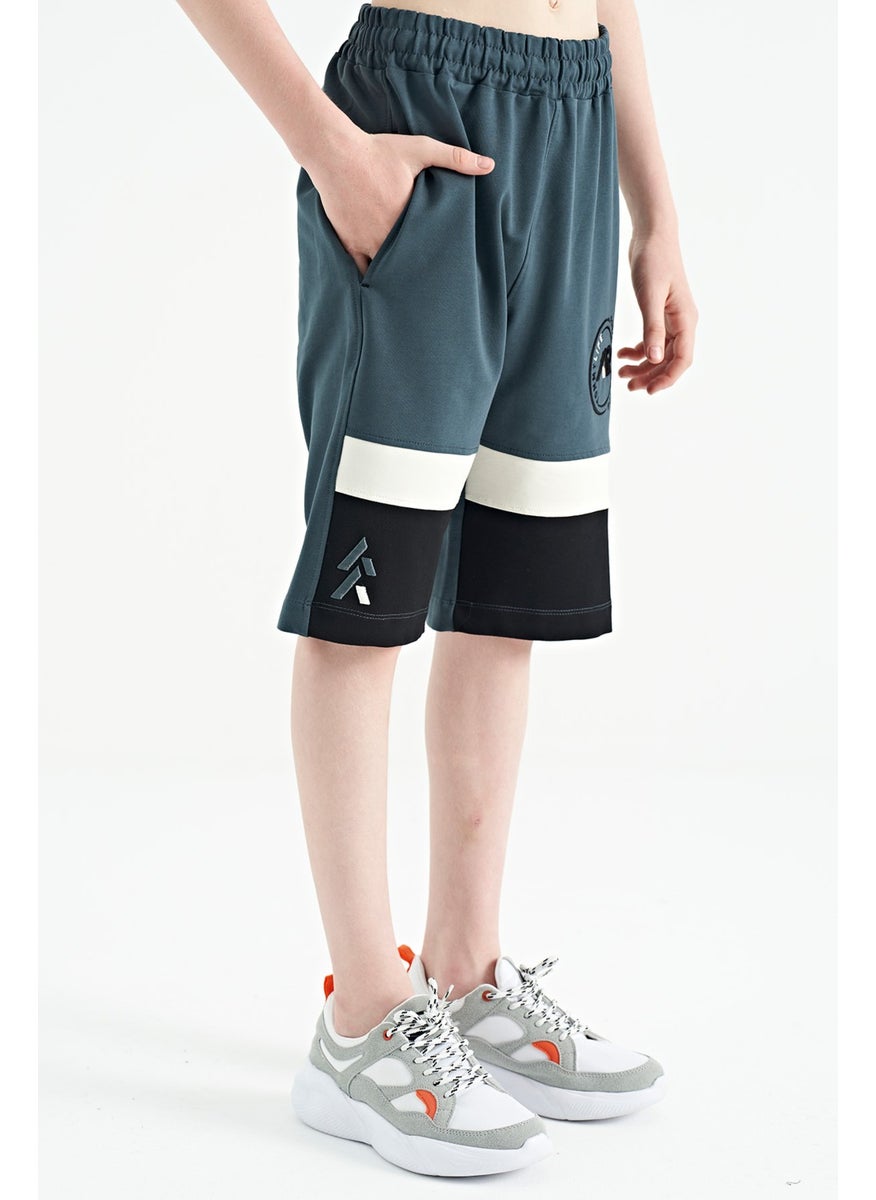 Forest Green Colorful Printed Lace-Up Embroidery Detailed Standard Pattern Boy Shorts - 11129