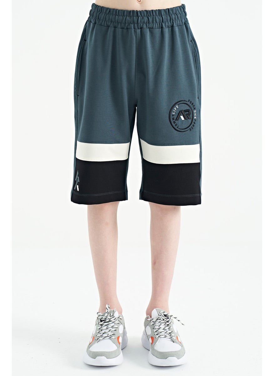Forest Green Colorful Printed Lace-Up Embroidery Detailed Standard Pattern Boy Shorts - 11129