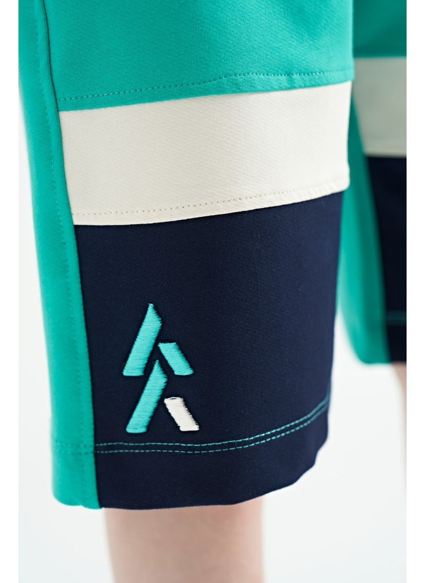 Sea Green Colored Printed Laced Embroidery Detailed Standard Pattern Boy Shorts - 11129