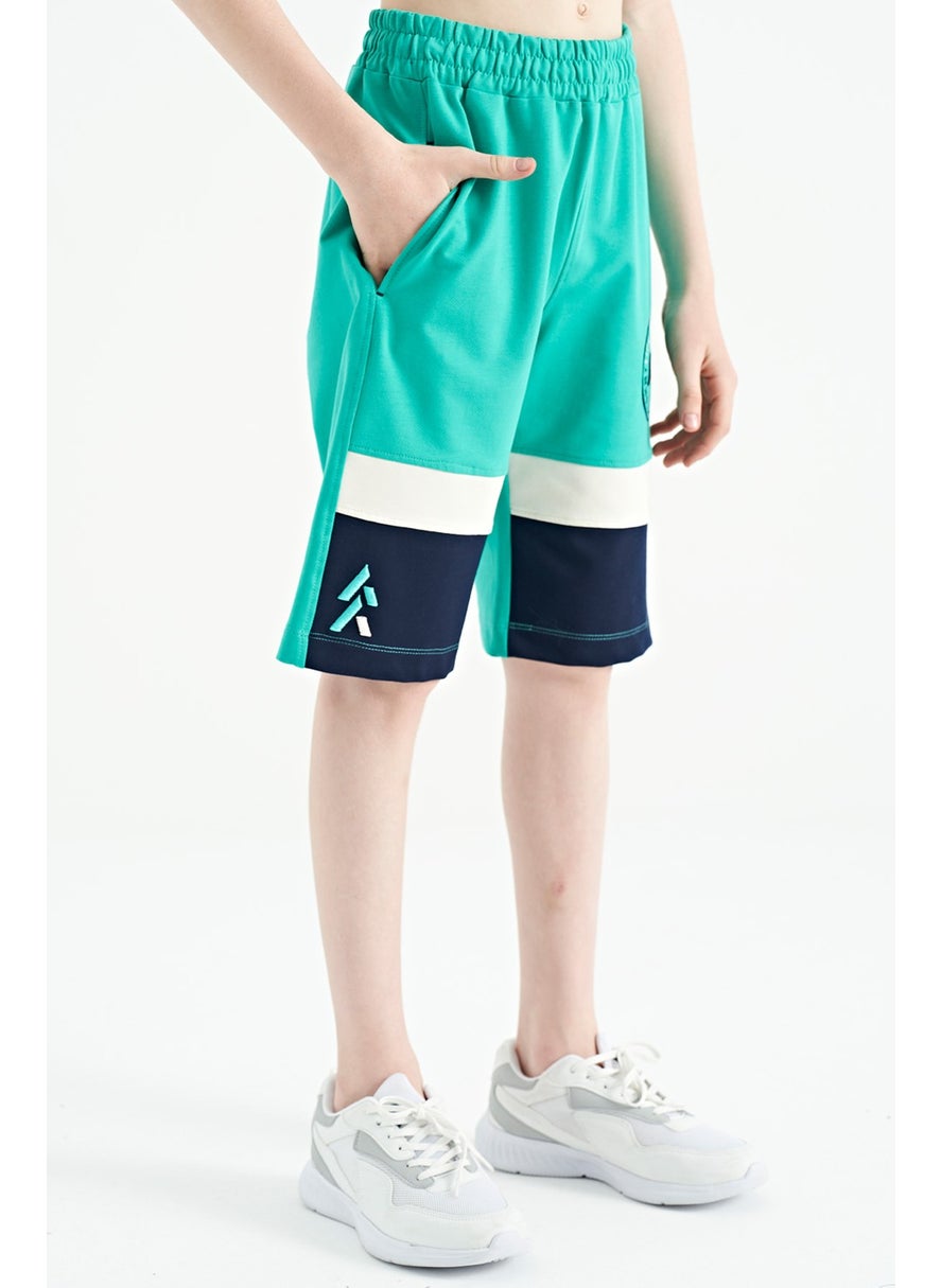 Sea Green Colored Printed Laced Embroidery Detailed Standard Pattern Boy Shorts - 11129
