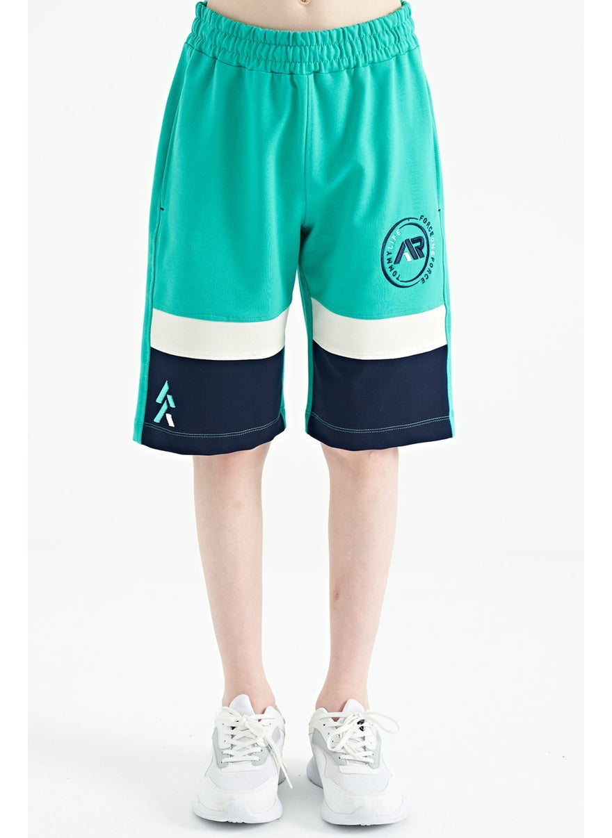 Sea Green Colored Printed Laced Embroidery Detailed Standard Pattern Boy Shorts - 11129