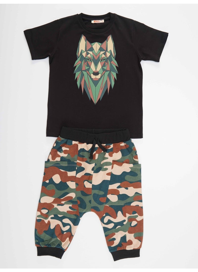 Geometric Wolf Boy T-Shirt Baggy Capri Set