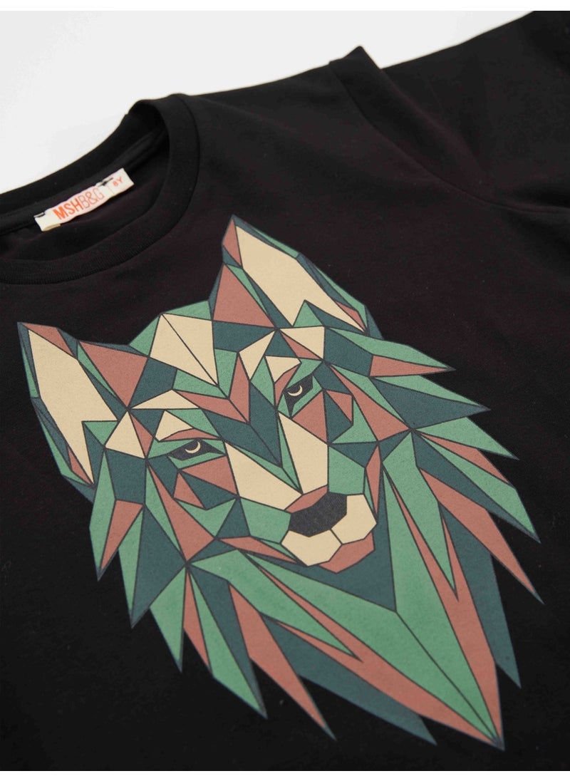 Geometric Wolf Boy T-Shirt Baggy Capri Set