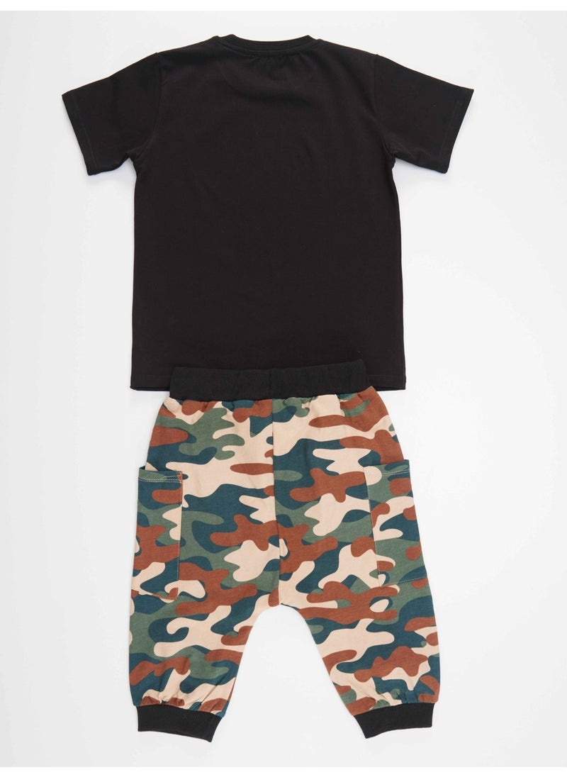Geometric Wolf Boy T-Shirt Baggy Capri Set