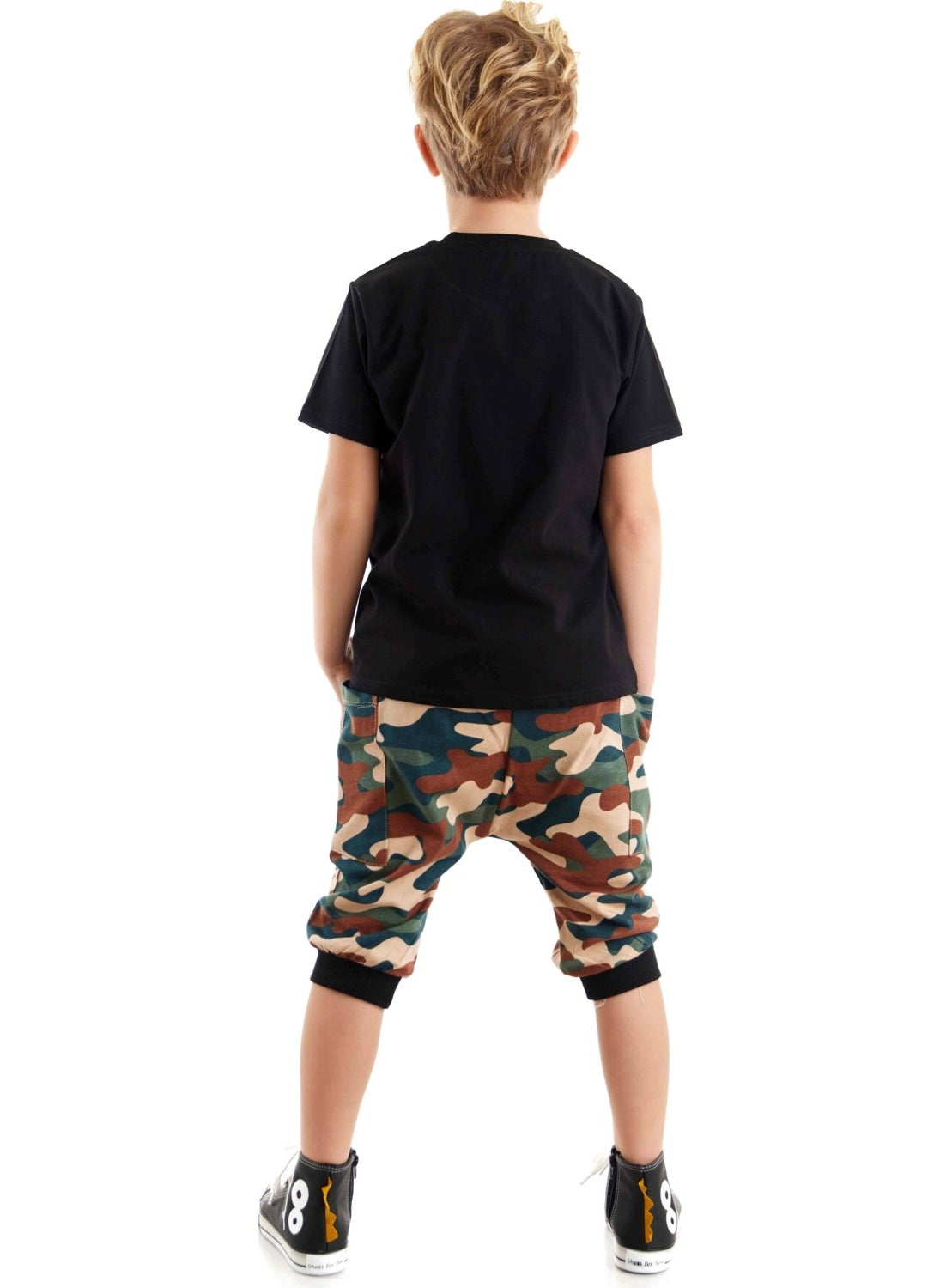 Geometric Wolf Boy T-Shirt Baggy Capri Set