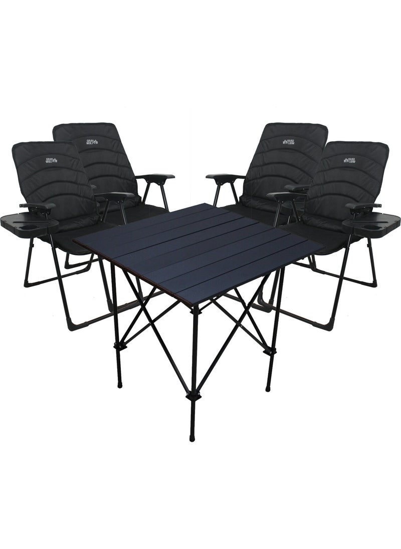 Family Camping Set - Chair + Table (4 Arm Table Chairs + 1 Table)