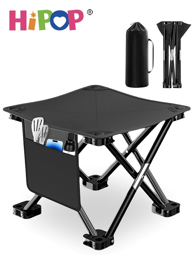 Foldable Camping Chair, Portable Camping Stool with Side Pocket, Lightweight, Anti-Slip, Waterproof Camping Stool for Picnic, Fishing, Hiking, and Outdoor