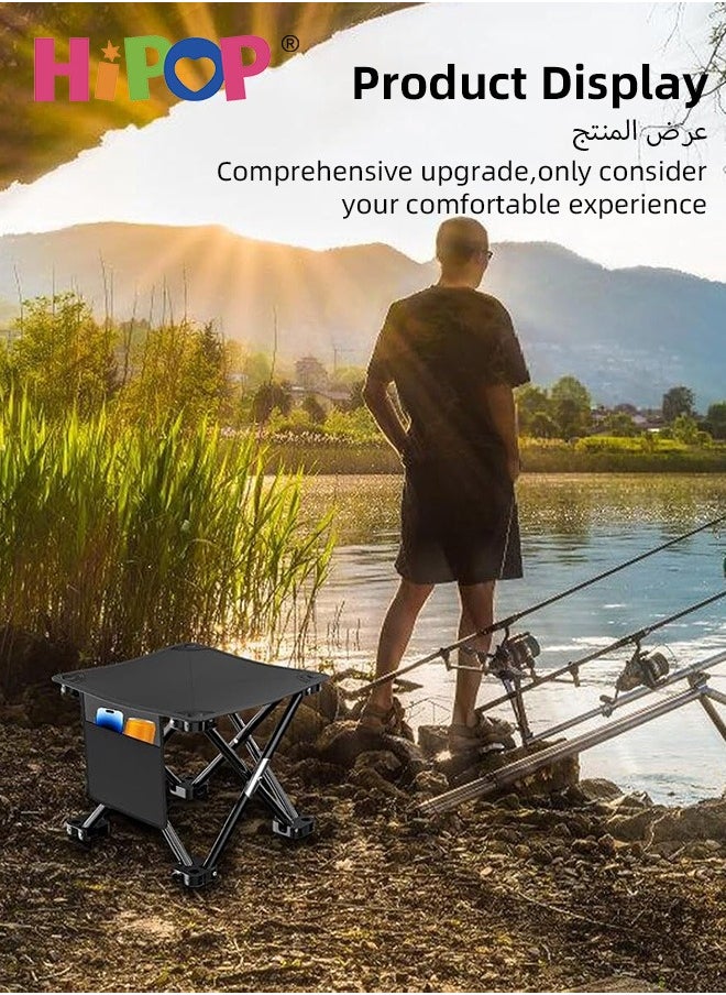 Foldable Camping Chair, Portable Camping Stool with Side Pocket, Lightweight, Anti-Slip, Waterproof Camping Stool for Picnic, Fishing, Hiking, and Outdoor