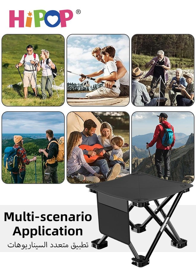 Foldable Camping Chair, Portable Camping Stool with Side Pocket, Lightweight, Anti-Slip, Waterproof Camping Stool for Picnic, Fishing, Hiking, and Outdoor