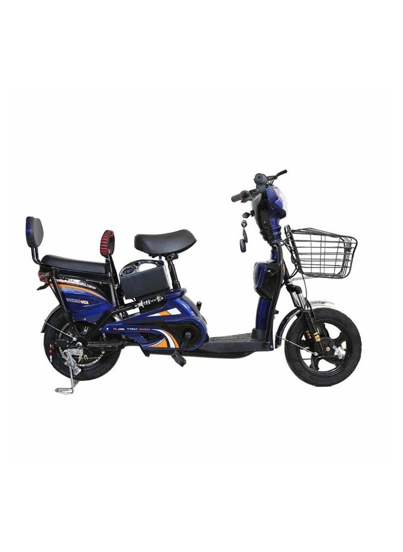 Blue Electric Bike with Grocery Basket 14 Tyres, Strong Battery, Everyday Use