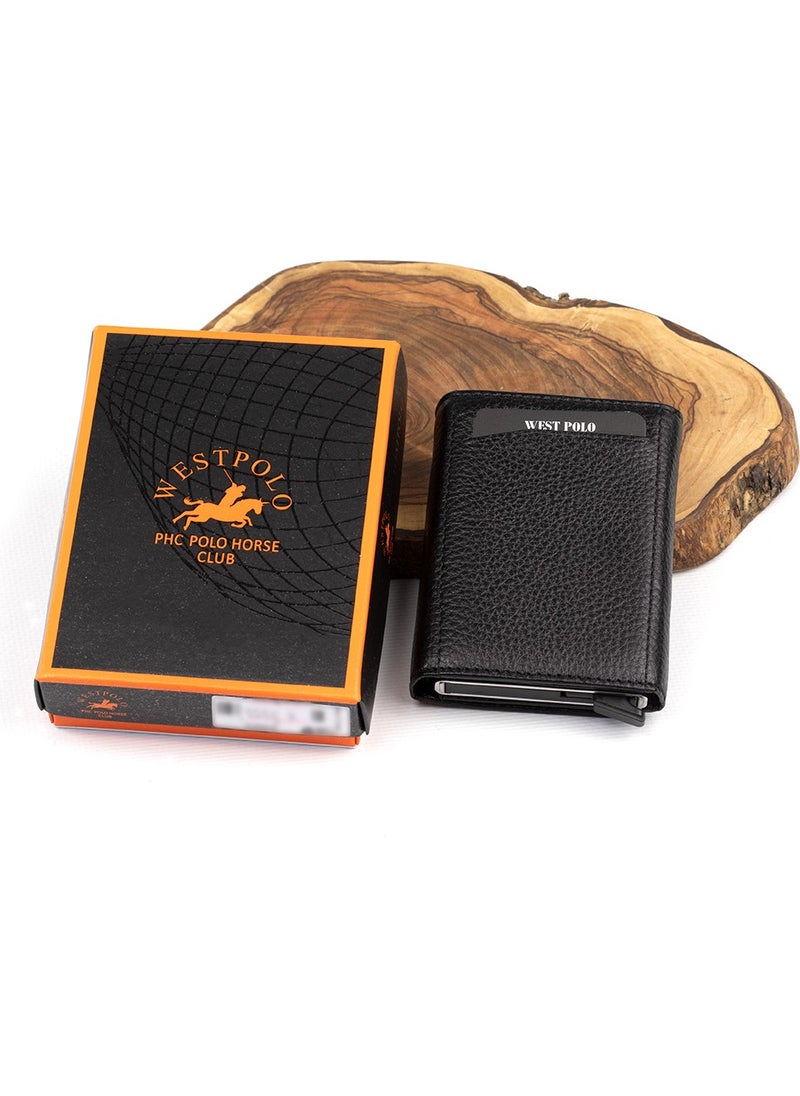 5550 Genuine Leather Mechanism Wallet & Artificial Mechanism Belt Men's Set
