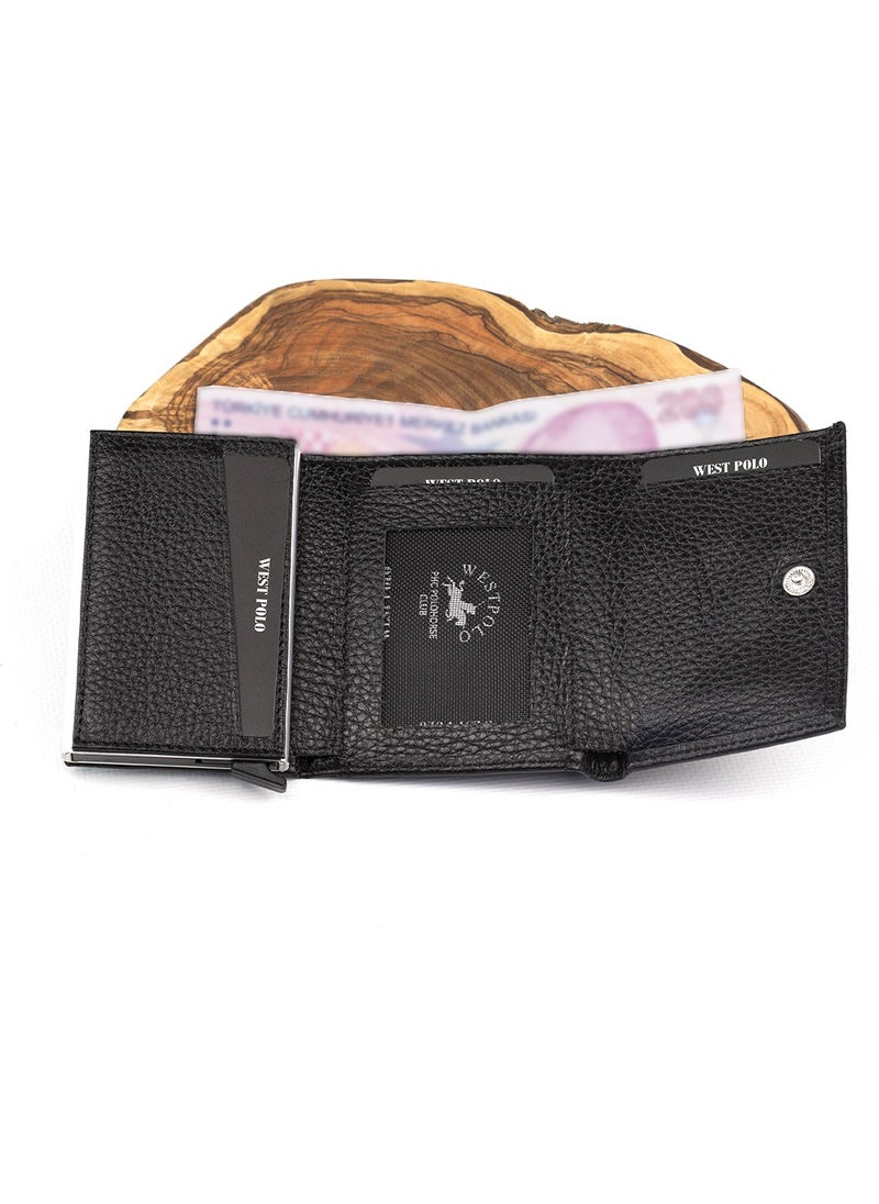 5550 Genuine Leather Mechanism Wallet & Artificial Mechanism Belt Men's Set