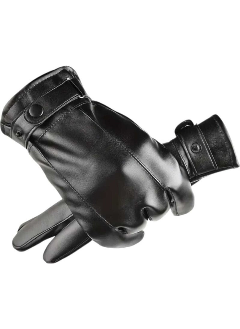 Men's Water and Windproof Vegan Leather Thermal Gloves Men's Gloves