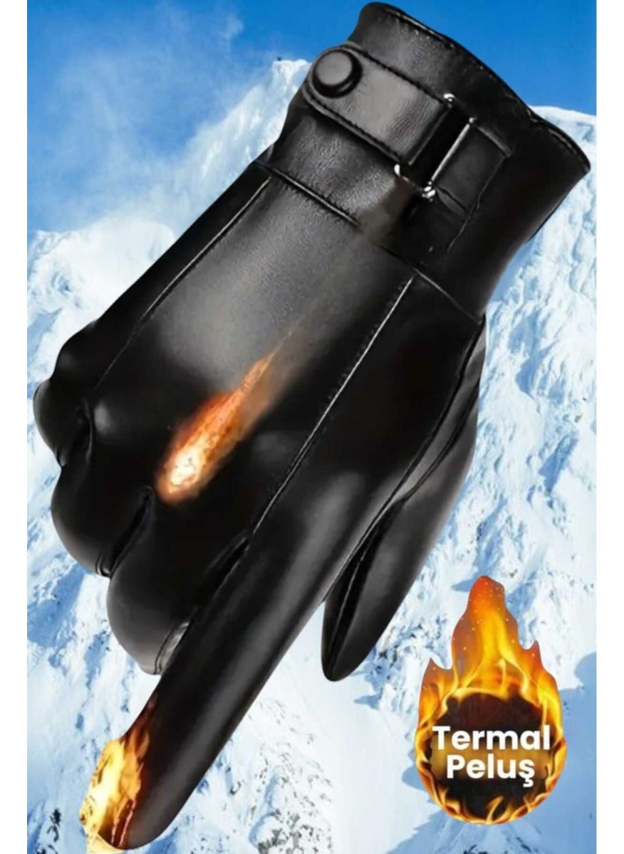 Men's Water and Windproof Vegan Leather Thermal Gloves Men's Gloves