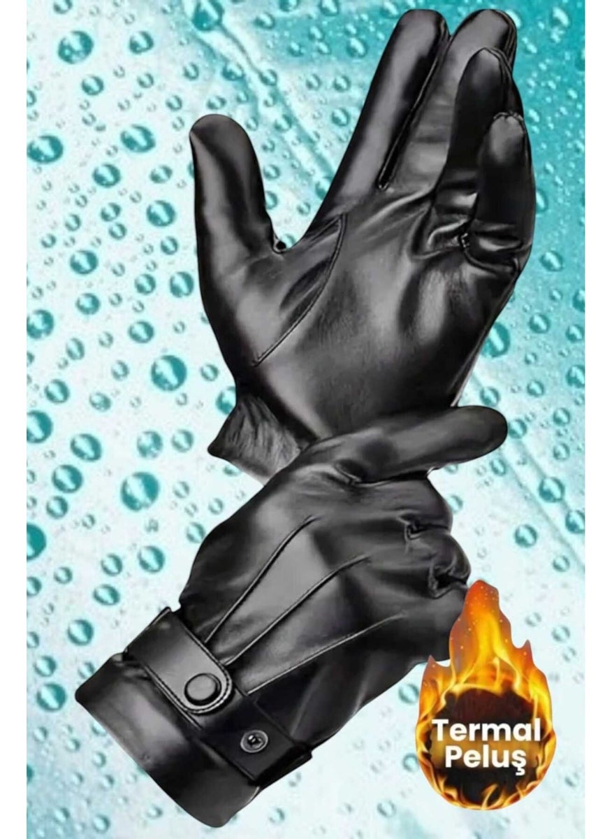 Men's Vegan Leather Water and Windproof Thermal Gloves Men's Gloves