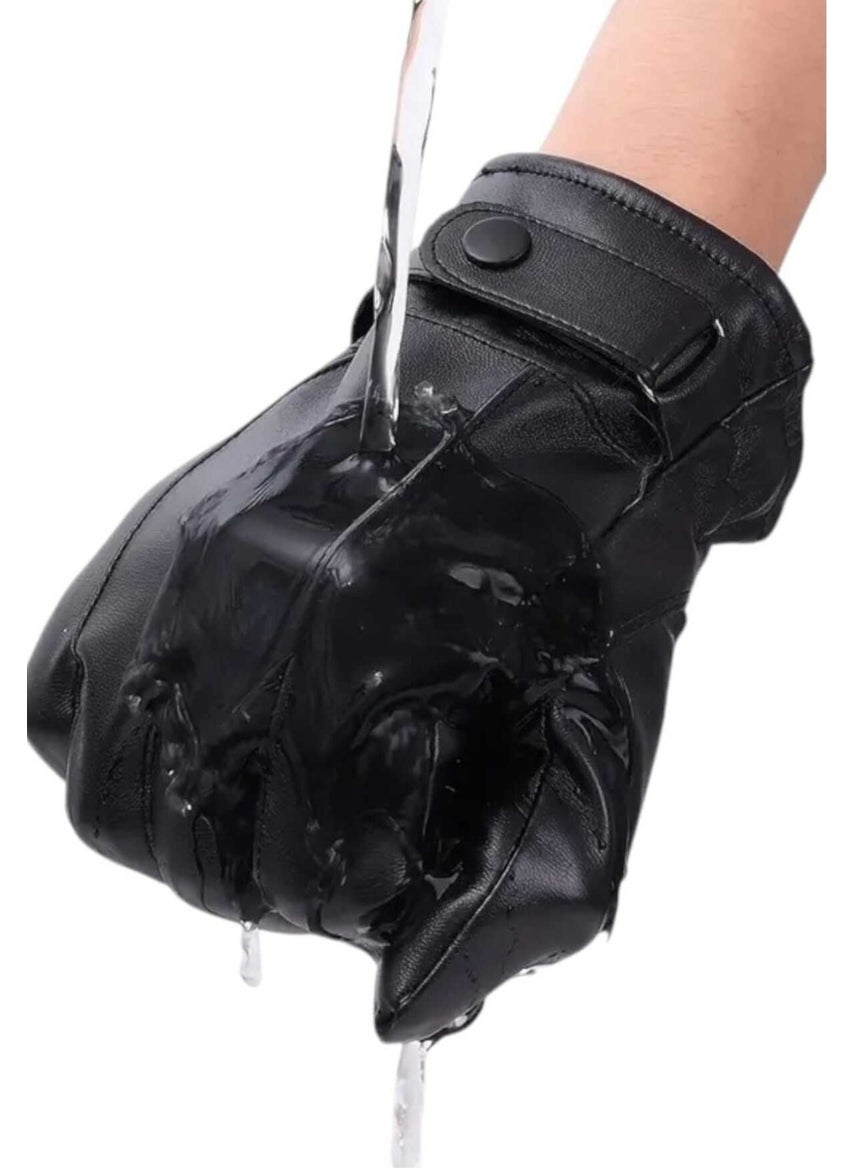Men's Water and Windproof Vegan Leather Thermal Gloves Men's Gloves