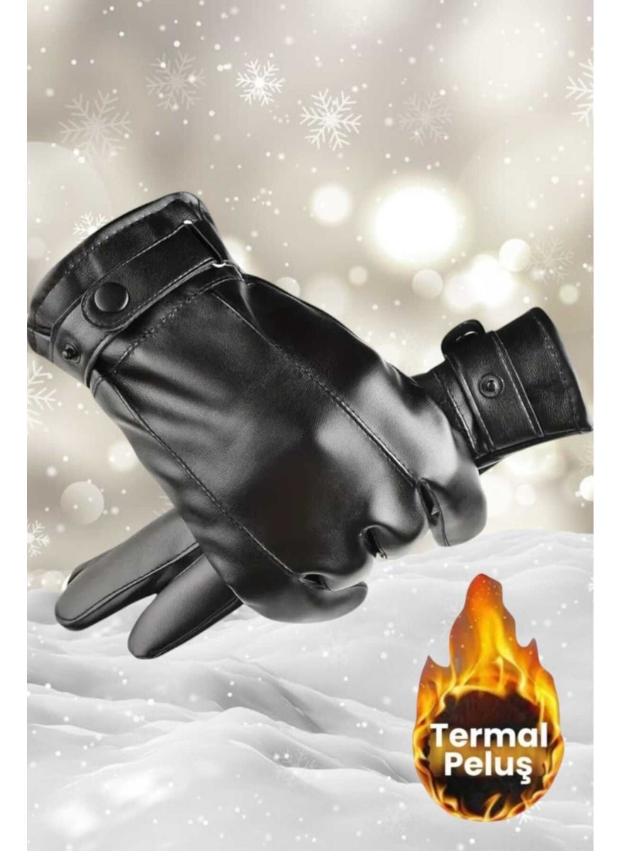 Men's Water and Windproof Vegan Leather Thermal Gloves Men's Gloves