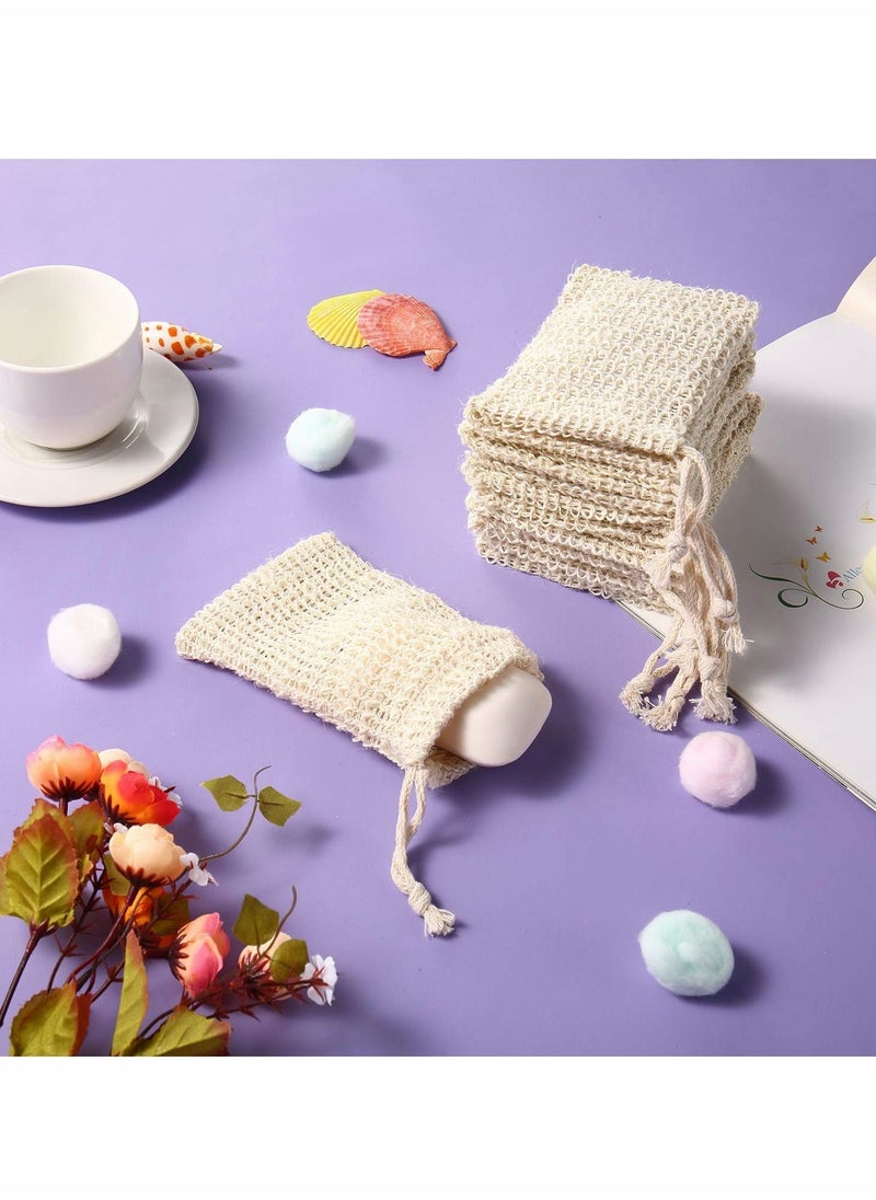 Soap Exfoliating Bag, 20 Pack Pouch Saver Natural Ramie Bag Hand Made Mesh Bags with Drawstring for Bath & Shower Use