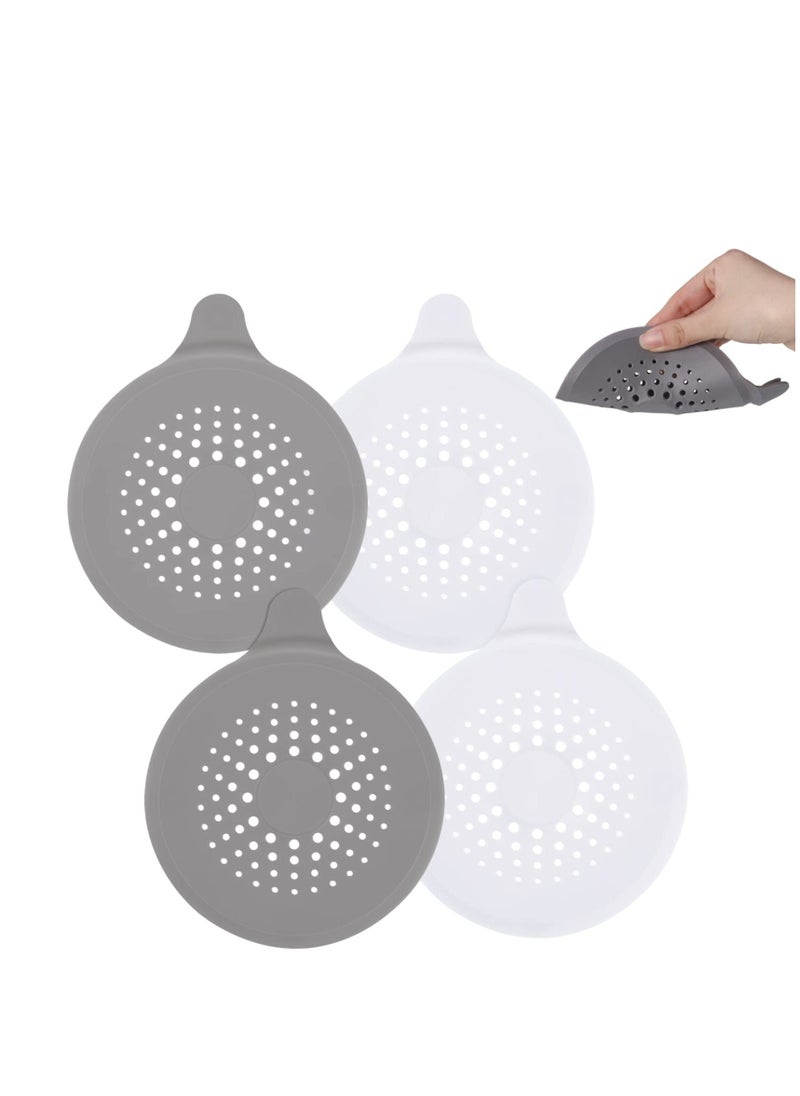 Shower Drain Hair Catcher, 4 Pcs Silicone Protector, Sink Strainer with Suction Cups Trap, Plug Trap Filter Covers for Sinks Bathroom, Bathtub, Kitchen