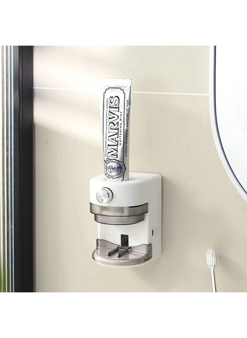 Automatic Smart Sensing Toothpaste Dispenser Bathroom Wall Mounted No Punching Required Electric Toothpaste Squeezer White