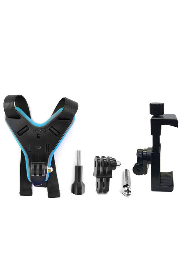 Gopro8MAX Camera Motorcycle Safety Helmet Helmet Chin Phone Holder Mountain Dog Dajiang Hero765 Accessories-Color:Blue TUYU Chin Strap Mobile Phone Clip Set